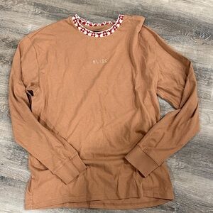 PAC Sun Brown Long Sleeve Shirt with Red geometric Collar sz l